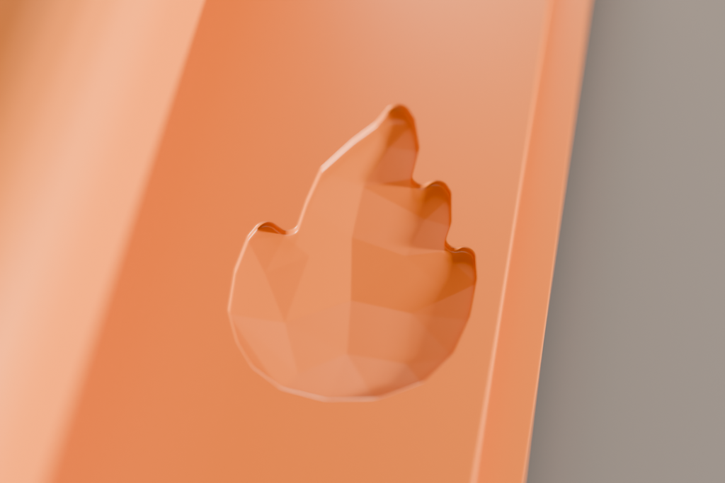 Close-up of the recessed faceted Ember & Layer flame on the PowerDock Rev E